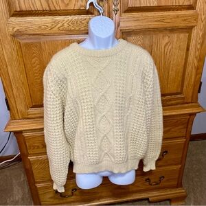 Cream Cable Knit Crewneck Sweater - Men